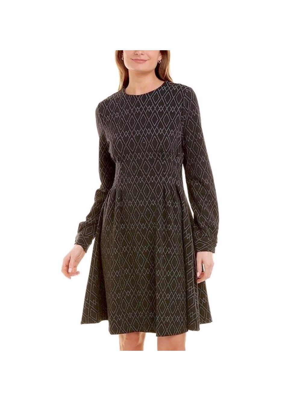 Leota Diamond Lines Luxe Jacquard Lara Dress - Black/White -  M